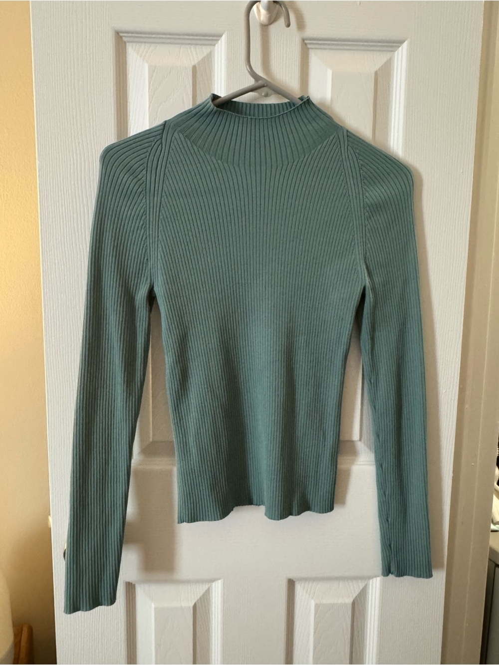 Express Ribbed Mock Neck Top — Sage
